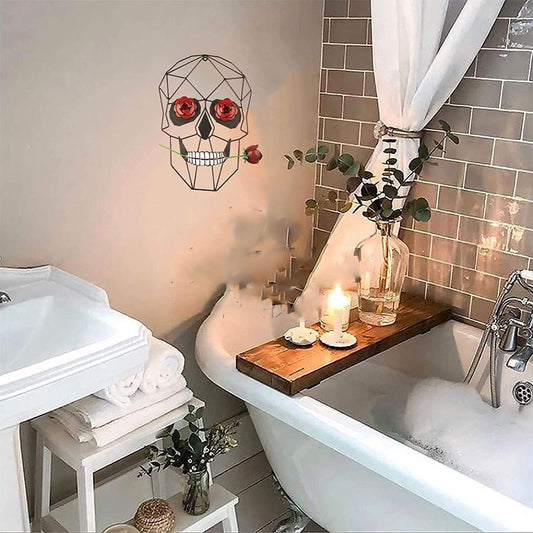 Modern 3D Wrought Iron Skull Rose Wall Art Decoration Halloween Decoration Creative Wall Art Sculpture For Home Party