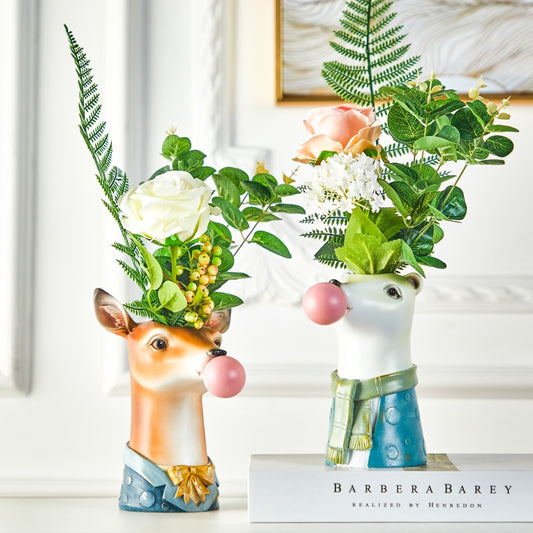 Resin Cartoon Animal Head Vase Succulents Flower vase